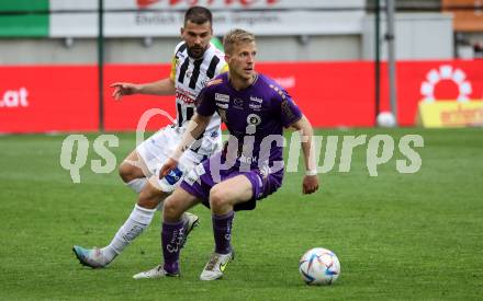 Fussball Bundesliga. SK Austria Klagenfurt gegen LASK.  Christopher CVetko, (Klagenfurt),    Filip Stojkovic (LASK).  Klagenfurt, am 7.5.2023.
Foto: Kuess
---
pressefotos, pressefotografie, kuess, qs, qspictures, sport, bild, bilder, bilddatenbank