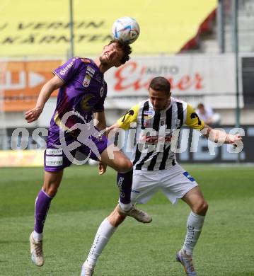 Fussball Bundesliga. SK Austria Klagenfurt gegen LASK. Vesel Demaku, (Klagenfurt),  Rene Renner    (LASK).  Klagenfurt, am 7.5.2023.
Foto: Kuess
---
pressefotos, pressefotografie, kuess, qs, qspictures, sport, bild, bilder, bilddatenbank