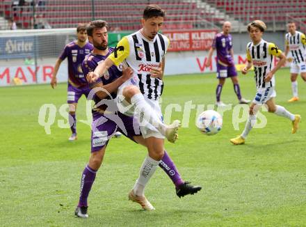 Fussball Bundesliga. SK Austria Klagenfurt gegen LASK.  Kosmas Gkezos, (Klagenfurt),    Robert Zulj  (LASK).  Klagenfurt, am 7.5.2023.
Foto: Kuess
---
pressefotos, pressefotografie, kuess, qs, qspictures, sport, bild, bilder, bilddatenbank