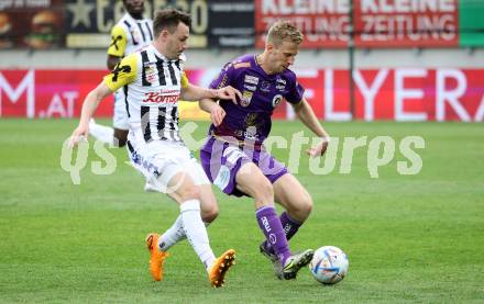Fussball Bundesliga. SK Austria Klagenfurt gegen LASK. Christopher CVetko, (Klagenfurt),    Florian Flecker   (LASK).  Klagenfurt, am 7.5.2023.
Foto: Kuess
---
pressefotos, pressefotografie, kuess, qs, qspictures, sport, bild, bilder, bilddatenbank