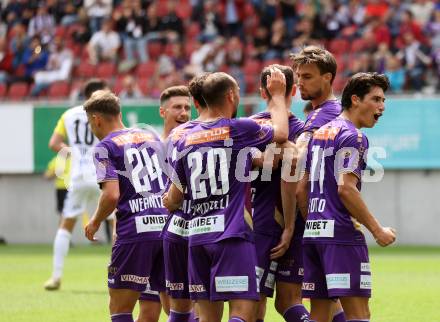 Fussball Bundesliga. SK Austria Klagenfurt gegen LASK.  Torjubel Andrew Irving (Klagenfurt). Klagenfurt, am 7.5.2023.
Foto: Kuess
---
pressefotos, pressefotografie, kuess, qs, qspictures, sport, bild, bilder, bilddatenbank