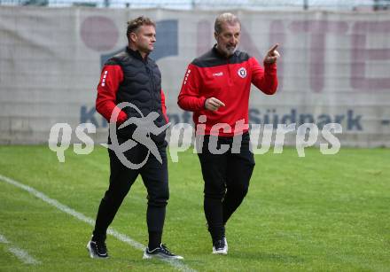 Fussball Kaerntner Liga. KAC gegen Austria Klagenfurt Amat. Co-Trainer Kai Schoppitsch, Trainer Nenad Pavicevic (Austria Klagenfurt). Klagenfurt, 12.5.2023.
Foto: Kuess


---
pressefotos, pressefotografie, kuess, qs, qspictures, sport, bild, bilder, bilddatenbank