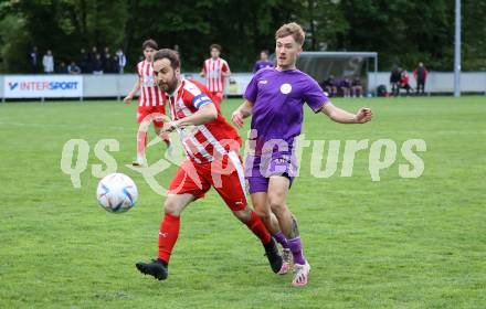 Fussball Kaerntner Liga. KAC gegen Austria Klagenfurt Amat.   Helmut Koenig   (KAC),    Dennis Meschnik (Austria Klagenfurt). Klagenfurt, 12.5.2023.
Foto: Kuess


---
pressefotos, pressefotografie, kuess, qs, qspictures, sport, bild, bilder, bilddatenbank