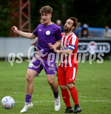 Fussball Kaerntner Liga. KAC gegen Austria Klagenfurt Amat. Helmut Koenig    (KAC),    Moritz Berg (Austria Klagenfurt). Klagenfurt, 12.5.2023.
Foto: Kuess


---
pressefotos, pressefotografie, kuess, qs, qspictures, sport, bild, bilder, bilddatenbank