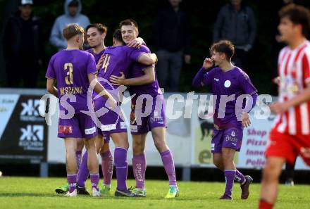 Fussball Kaerntner Liga. KAC gegen Austria Klagenfurt Amat. Torjubel   (Austria Klagenfurt). Klagenfurt, 12.5.2023.
Foto: Kuess


---
pressefotos, pressefotografie, kuess, qs, qspictures, sport, bild, bilder, bilddatenbank