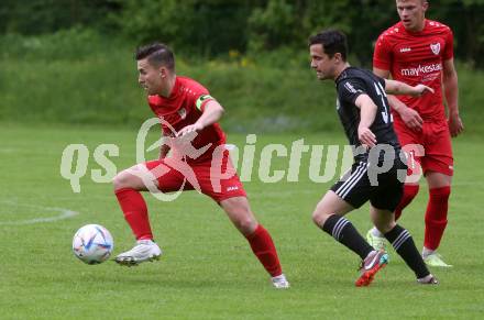 Fussball Kaerntner Liga. Ferlach Atus gegen St. Jakob/Ros. Dominik Mak    (Ferlach),  Marco Koller  (St. Jakob). Klagenfurt, 13.5.2023.
Foto: Kuess


---
pressefotos, pressefotografie, kuess, qs, qspictures, sport, bild, bilder, bilddatenbank