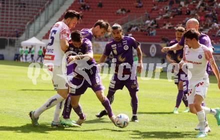 Fussball Bundesliga. SK Austria Klagenfurt gegen FK Austria Wien.  Kosmas Gkezos,  (Klagenfurt),  Haris Tabakovic  (Wien).  Klagenfurt, am 21.5.2023.
Foto: Kuess
---
pressefotos, pressefotografie, kuess, qs, qspictures, sport, bild, bilder, bilddatenbank