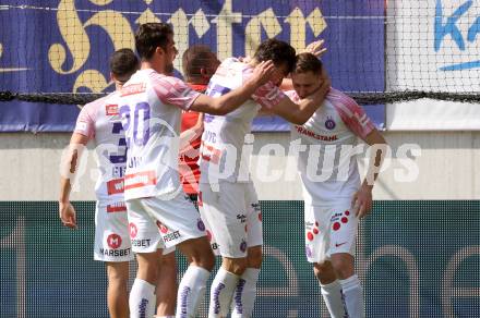 Fussball Bundesliga. SK Austria Klagenfurt gegen FK Austria Wien.  Torjubel Aleksandar Jukic,  Haris Tabakovic, Lukas Muehl (Wien).  Klagenfurt, am 21.5.2023.
Foto: Kuess
---
pressefotos, pressefotografie, kuess, qs, qspictures, sport, bild, bilder, bilddatenbank