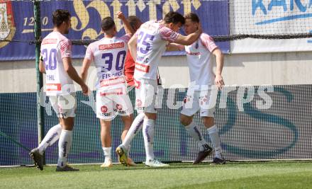 Fussball Bundesliga. SK Austria Klagenfurt gegen FK Austria Wien. Torjubel Aleksandar Jukic, Manfred Fischer, Haris Tabakovic (Wien).  Klagenfurt, am 21.5.2023.
Foto: Kuess
---
pressefotos, pressefotografie, kuess, qs, qspictures, sport, bild, bilder, bilddatenbank