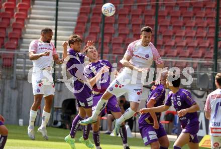 Fussball Bundesliga. SK Austria Klagenfurt gegen FK Austria Wien.  Thorsten Mahrer, Andrew Irving,   (Klagenfurt),  Marvin Martins Santos Da Graca, Haris Tabakovic  (Wien).  Klagenfurt, am 21.5.2023.
Foto: Kuess
---
pressefotos, pressefotografie, kuess, qs, qspictures, sport, bild, bilder, bilddatenbank