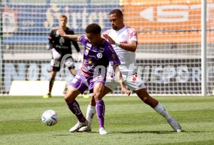 Fussball Bundesliga. SK Austria Klagenfurt gegen FK Austria Wien.  Michael Blauensteiner (Klagenfurt),  Marvin Martins Santos Da Graca  (Wien).  Klagenfurt, am 21.5.2023.
Foto: Kuess
---
pressefotos, pressefotografie, kuess, qs, qspictures, sport, bild, bilder, bilddatenbank