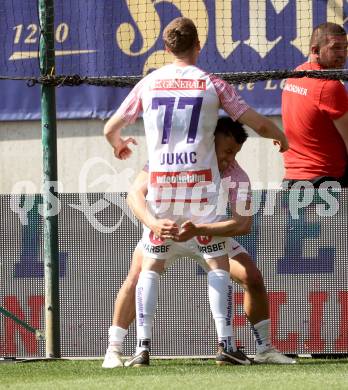 Fussball Bundesliga. SK Austria Klagenfurt gegen FK Austria Wien.  Torjubel Aleksandar Jukic, Manfred Fischer (Wien).  Klagenfurt, am 21.5.2023.
Foto: Kuess
---
pressefotos, pressefotografie, kuess, qs, qspictures, sport, bild, bilder, bilddatenbank