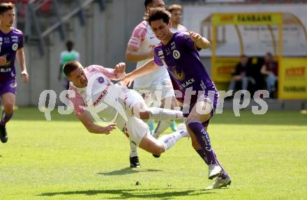 Fussball Bundesliga. SK Austria Klagenfurt gegen FK Austria Wien.  Sebastian Guerra Soto,  (Klagenfurt),  Reinhold Ranftl  (Wien).  Klagenfurt, am 21.5.2023.
Foto: Kuess
---
pressefotos, pressefotografie, kuess, qs, qspictures, sport, bild, bilder, bilddatenbank