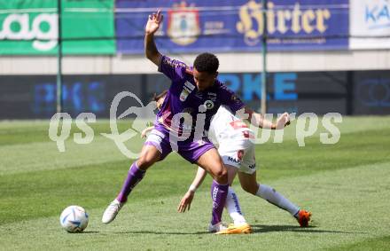 Fussball Bundesliga. SK Austria Klagenfurt gegen FK Austria Wien. Michael Blauensteiner,   (Klagenfurt) Doron Leidner (Wien). Klagenfurt, am 21.5.2023.
Foto: Kuess
---
pressefotos, pressefotografie, kuess, qs, qspictures, sport, bild, bilder, bilddatenbank