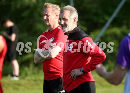 Fussball Kaerntner Liga. SK Austria Klagenfurt gegen Spittal.  Trainer Nenad Pavicevic (Austria), Tormanntrainer Christian Mauthner,  (Austria Klagenfurt).  Brueckl, am 27.5.2023.
Foto: Kuess



---
pressefotos, pressefotografie, kuess, qs, qspictures, sport, bild, bilder, bilddatenbank