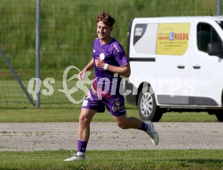 Fussball Kaerntner Liga. SK Austria Klagenfurt gegen Spittal.  Torjubel Moritz Berg (Austria Klagenfurt).  Brueckl, am 27.5.2023.
Foto: Kuess



---
pressefotos, pressefotografie, kuess, qs, qspictures, sport, bild, bilder, bilddatenbank