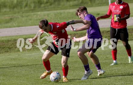 Fussball Kaerntner Liga. SK Austria Klagenfurt gegen Spittal.  Moritz Berg (Austria Klagenfurt),  Tom Zurga (Spittal). Brueckl, am 27.5.2023.
Foto: Kuess



---
pressefotos, pressefotografie, kuess, qs, qspictures, sport, bild, bilder, bilddatenbank