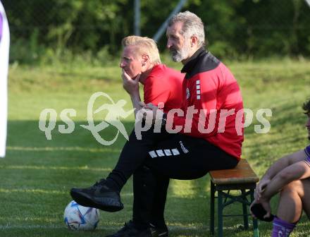 Fussball Kaerntner Liga. SK Austria Klagenfurt gegen Spittal.  Trainer Nenad Pavicevic (Austria), Tormanntrainer Christian Mauthner (Austria Klagenfurt).  Brueckl, am 27.5.2023.
Foto: Kuess



---
pressefotos, pressefotografie, kuess, qs, qspictures, sport, bild, bilder, bilddatenbank