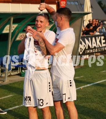 Fussball Kaerntner Liga. ASK gegen Lendorf. Meisterfeier  Kyrylo Romaniuk, Philipp Matthias Gaggl (ASK).  KLagenfurt, am 2.6.2023.
Foto: Kuess



---
pressefotos, pressefotografie, kuess, qs, qspictures, sport, bild, bilder, bilddatenbank