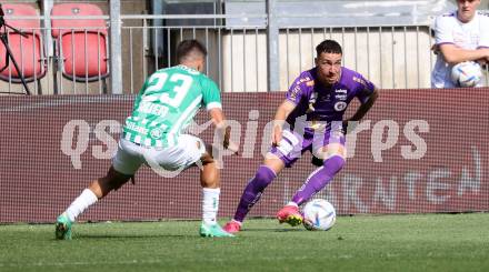 Fussball Bundesliga. SK Austria Klagenfurt gegen SK Rapid Wien.  Sinan Karweina, (Klagenfurt),   Jonas Antonius Auer  (Rapid).  Klagenfurt, am 3.6.2023.
Foto: Kuess
---
pressefotos, pressefotografie, kuess, qs, qspictures, sport, bild, bilder, bilddatenbank