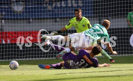 Fussball Bundesliga. SK Austria Klagenfurt gegen SK Rapid Wien.  Thorsten Mahrer, Phillip Menzel, (Klagenfurt),  Marco Gruell    (Rapid).  Klagenfurt, am 3.6.2023.
Foto: Kuess
---
pressefotos, pressefotografie, kuess, qs, qspictures, sport, bild, bilder, bilddatenbank