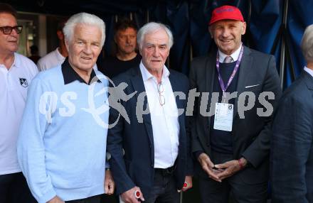 Fussball Bundesliga. SK Austria Klagenfurt gegen SK Rapid Wien.  Jahrhundertfussballer. Alois Jagodic, Dieter Mirnegg, Manfred Mertel (Klagenfurt). Klagenfurt, am 3.6.2023.
Foto: Kuess
---
pressefotos, pressefotografie, kuess, qs, qspictures, sport, bild, bilder, bilddatenbank