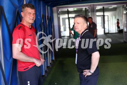 Fussball Bundesliga. SK Austria Klagenfurt gegen SK Rapid Wien.  Tormanntrainer Alexander Kunze, Matthias Imhof . Klagenfurt, am 3.6.2023.
Foto: Kuess
---
pressefotos, pressefotografie, kuess, qs, qspictures, sport, bild, bilder, bilddatenbank