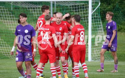 Fussball Kaerntner Liga. SK Austria KLagenfurt Amateure gegen ATSV Wolfsberg.  Torjubel (Wolfsberg). Brueckl, am 9.6.2023.
Foto: Kuess



---
pressefotos, pressefotografie, kuess, qs, qspictures, sport, bild, bilder, bilddatenbank