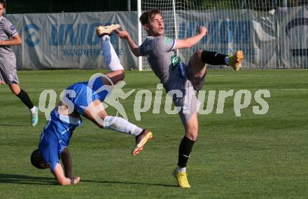 Fussball KFV Cup. SAK gegen Dellach/Gail.  Uros Palibrk (SAK),   Fabio Revelant (Dellach). Klagenfurt, am 17.6.2023.
Foto: Kuess



---
pressefotos, pressefotografie, kuess, qs, qspictures, sport, bild, bilder, bilddatenbank