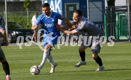 Fussball KFV Cup. SAK gegen Dellach/Gail.  Hrvoje Jakovljevic (SAK),  Lukas Fabian Santner  (Dellach). Klagenfurt, am 17.6.2023.
Foto: Kuess



---
pressefotos, pressefotografie, kuess, qs, qspictures, sport, bild, bilder, bilddatenbank
