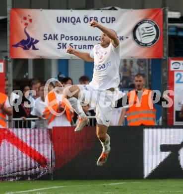 Fussball OEFB Cup. SAK gegen Sturm Graz.  Torjubel Kristijan Sredojevic (SAK),. KLagenfurt, am 22.7.2023.
Foto: Kuess






---
pressefotos, pressefotografie, kuess, qs, qspictures, sport, bild, bilder, bilddatenbank