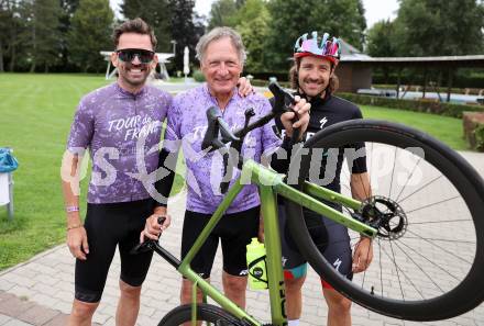 Radsport. Tour de Franz.  Rene Haselbacher, Franz Klammer, Marco Haller. St. Veit, am 9.8.2023.
Foto: Kuess



---
pressefotos, pressefotografie, kuess, qs, qspictures, sport, bild, bilder, bilddatenbank