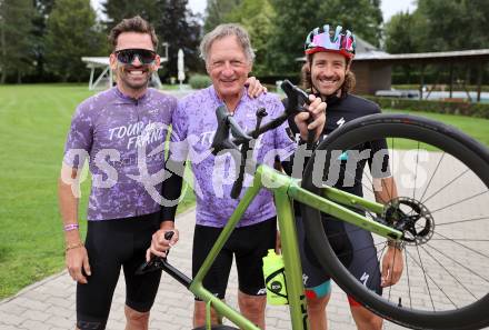 Radsport. Tour de Franz.  Rene Haselbacher, Franz Klammer, Marco Haller. St. Veit, am 9.8.2023.
Foto: Kuess



---
pressefotos, pressefotografie, kuess, qs, qspictures, sport, bild, bilder, bilddatenbank