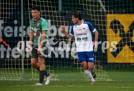 Fussball Kaerntner Liga. Treibach gegen Voelkermarkt. Torjubel Marco Paul Pirker   (Treibach). Treibach, am 18.8.2023.
Foto: Kuess
---
pressefotos, pressefotografie, kuess, qs, qspictures, sport, bild, bilder, bilddatenbank