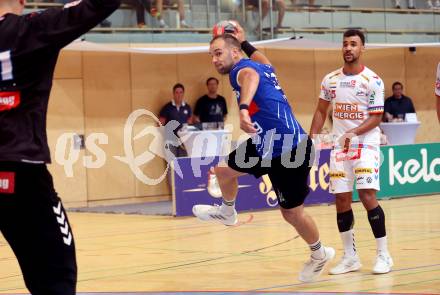 Handball BUndesliga. SC Ferlach gegen HC FIVERS WAT Margareten.  Patrik Leban (SCF). Ferlach, am 5.9.2023.
Foto: Kuess
---
pressefotos, pressefotografie, kuess, qs, qspictures, sport, bild, bilder, bilddatenbank