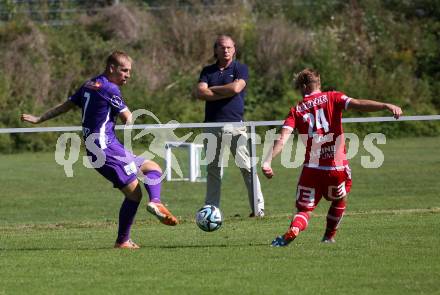 Fussball.  Testspiel. Austria Klagenfurt gegen GAK. Florian Jaritz (Klagenfurt), Felix Koechl (GAK). Viktring, 8.9.2023.
Foto: Kuess
---
pressefotos, pressefotografie, kuess, qs, qspictures, sport, bild, bilder, bilddatenbank