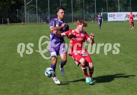 Fussball.  Testspiel. Austria Klagenfurt gegen GAK. Simon Straudi (Klagenfurt), Felix Holzhacker (GAK).  Viktring, 8.9.2023.
Foto: Kuess
---
pressefotos, pressefotografie, kuess, qs, qspictures, sport, bild, bilder, bilddatenbank