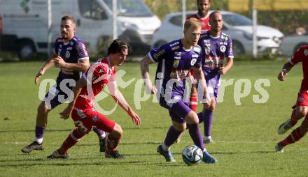 Fussball.  Testspiel. Austria Klagenfurt gegen GAK.  Jonas Arweiler (Klagenfurt), Yannick Oberleitner   (GAK). Viktring, 8.9.2023.
Foto: Kuess
---
pressefotos, pressefotografie, kuess, qs, qspictures, sport, bild, bilder, bilddatenbank