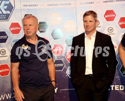 Eishockey. ICE Hockey League. Saisonstart. Pressekonferenz. Trainer Rob Daum, Kirk Furey. Velden, am 12.9.2023.
Foto: Kuess
---
pressefotos, pressefotografie, kuess, qs, qspictures, sport, bild, bilder, bilddatenbank