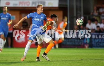Fussball Kaerntner Liga. SAK gegen Donau.  Toni Dullnig   (SAK),  Damjan Jovanovic  (Donau). Klagenfurt, am 15.9.2023.
Foto: Kuess
---
pressefotos, pressefotografie, kuess, qs, qspictures, sport, bild, bilder, bilddatenbank