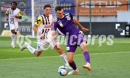 Fussball Bundesliga. SK Austria Klagenfurt gegen LASK.  Andrew Irving, (Klagenfurt),   Elias Havel   (LASK).  Klagenfurt, am 16.9.2023.
Foto: Kuess
---
pressefotos, pressefotografie, kuess, qs, qspictures, sport, bild, bilder, bilddatenbank