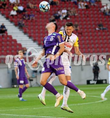 Fussball Bundesliga. SK Austria Klagenfurt gegen LASK.   Andrew Irving, (Klagenfurt),  Felix Luckeneder   (LASK).  Klagenfurt, am 16.9.2023.
Foto: Kuess
---
pressefotos, pressefotografie, kuess, qs, qspictures, sport, bild, bilder, bilddatenbank
