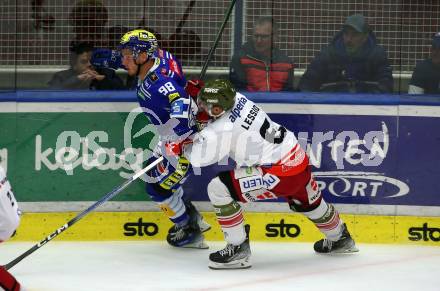 EBEL. Eishockey Bundesliga. EC VSV gegen HCB Suedtirol Alperia.   Blaz Tomazevic,   (VSV),    Lucas Lessio (Bozen). Villach, am 19.9.2023
Foto: Kuess
www.qspictures.net
---
pressefotos, pressefotografie, kuess, qs, qspictures, sport, bild, bilder, bilddatenbank