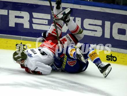 EBEL. Eishockey Bundesliga. EC VSV gegen HCB Suedtirol Alperia.   Philipp Lindner,  (VSV),    Connor Ford  (Bozen). Villach, am 19.9.2023
Foto: Kuess
www.qspictures.net
---
pressefotos, pressefotografie, kuess, qs, qspictures, sport, bild, bilder, bilddatenbank