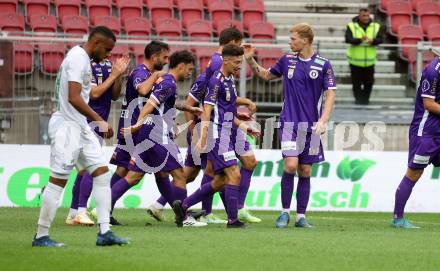 Fussball Bundesliga. SK Austria Klagenfurt gegen SC Austria Lustenau. Torjubel Jonas Arweiler   (Klagenfurt).  Klagenfurt, am 23.9.2023.
Foto: Kuess
---
pressefotos, pressefotografie, kuess, qs, qspictures, sport, bild, bilder, bilddatenbank