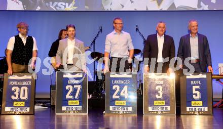 Eishockey Bundesliga. 100 Jahr Feier VSV.   Herbert Hohenberger, Wolfgang Kromp, Guenther Lanzinger, Giuseppe Mion, Peter Raffl. Villach, am 21.9.2023.
Foto: Kuess
www.qspictures.net
---
pressefotos, pressefotografie, kuess, qs, qspictures, sport, bild, bilder, bilddatenbank