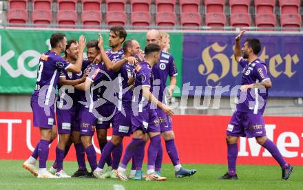 Fussball Bundesliga. SK Austria Klagenfurt gegen SC Austria Lustenau.  Torjubel   (Klagenfurt).  Klagenfurt, am 23.9.2023.
Foto: Kuess
---
pressefotos, pressefotografie, kuess, qs, qspictures, sport, bild, bilder, bilddatenbank