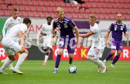 Fussball Bundesliga. SK Austria Klagenfurt gegen SC Austria Lustenau.  Jonas Arweiler,  (Klagenfurt),   Leo Maetzler, Pius Grabher  (Lustenau).  Klagenfurt, am 23.9.2023.
Foto: Kuess
---
pressefotos, pressefotografie, kuess, qs, qspictures, sport, bild, bilder, bilddatenbank