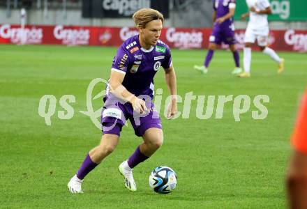 Fussball Bundesliga. SK Austria Klagenfurt gegen SC Austria Lustenau.  Aaron Sky Schwarz  (Klagenfurt).  Klagenfurt, am 23.9.2023.
Foto: Kuess
---
pressefotos, pressefotografie, kuess, qs, qspictures, sport, bild, bilder, bilddatenbank