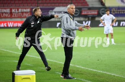 Fussball Bundesliga. SK Austria Klagenfurt gegen SC Austria Lustenau.  Trainer Peter Pacult, Co-Trainer Martin Lassnig  (Klagenfurt).  Klagenfurt, am 23.9.2023.
Foto: Kuess
---
pressefotos, pressefotografie, kuess, qs, qspictures, sport, bild, bilder, bilddatenbank